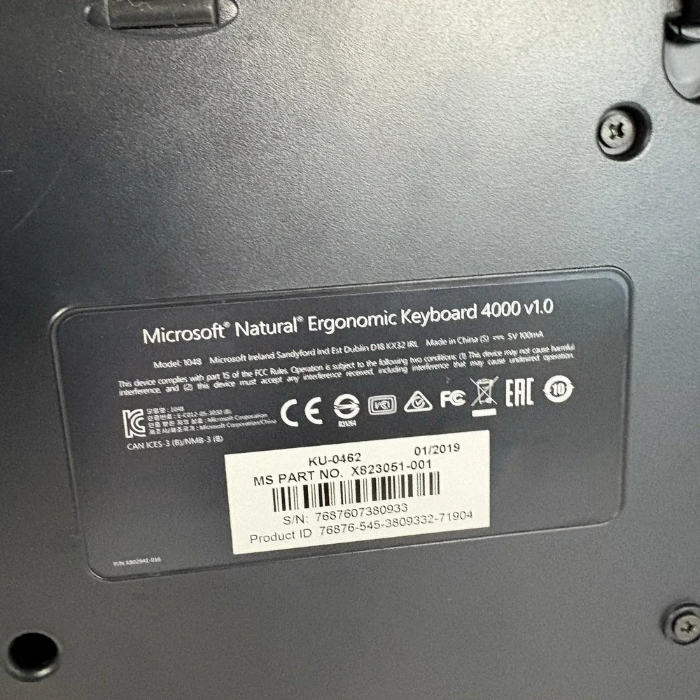 Microsoft Natural Ergonomic Keyboard 4000 V1.0 USB KU-0462 +Riser Tested Working